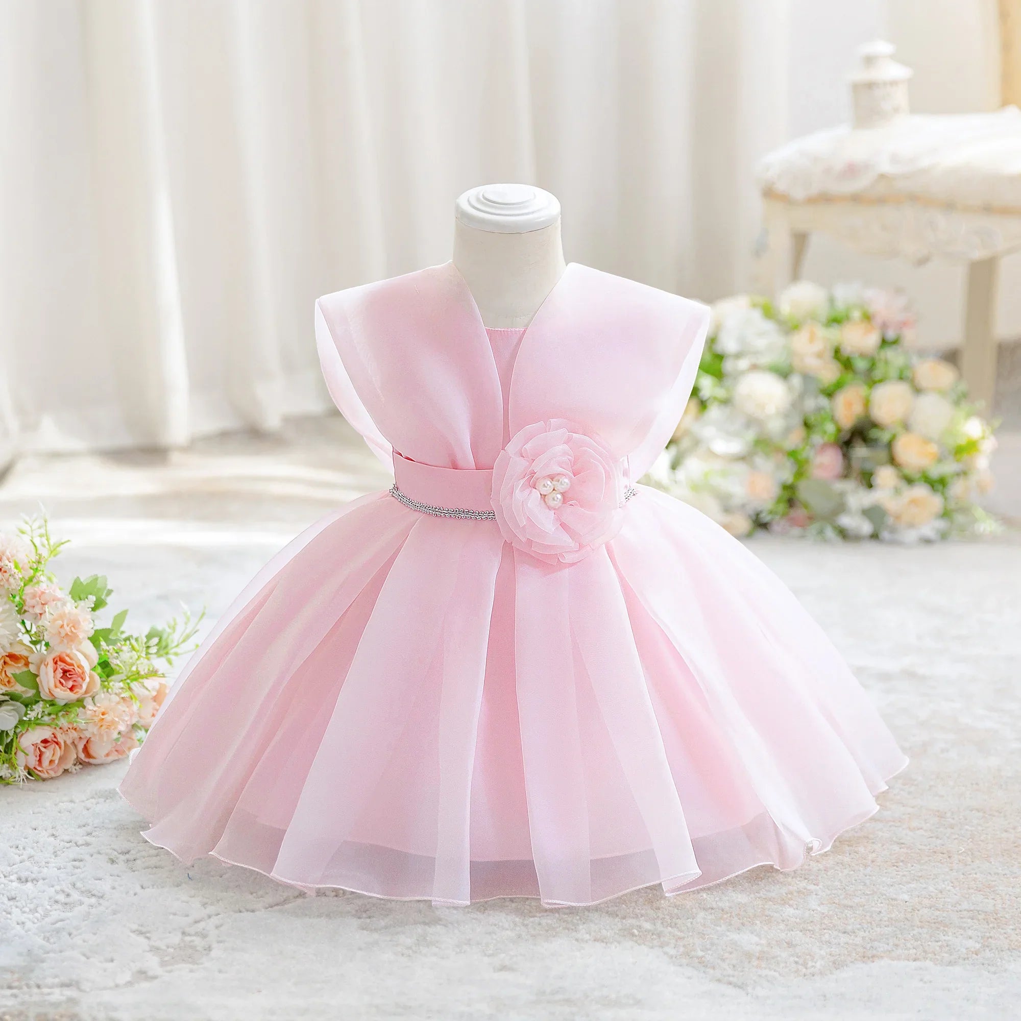 Baby Girl Flower Dress – Baptism, Birthday & Wedding Princess Gown (6M–3Y)