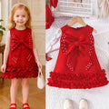 Toddler Girl Party Dress – Sleeveless Bowknot Pearl Cake Dress for Baby Girls 9M-5Y
