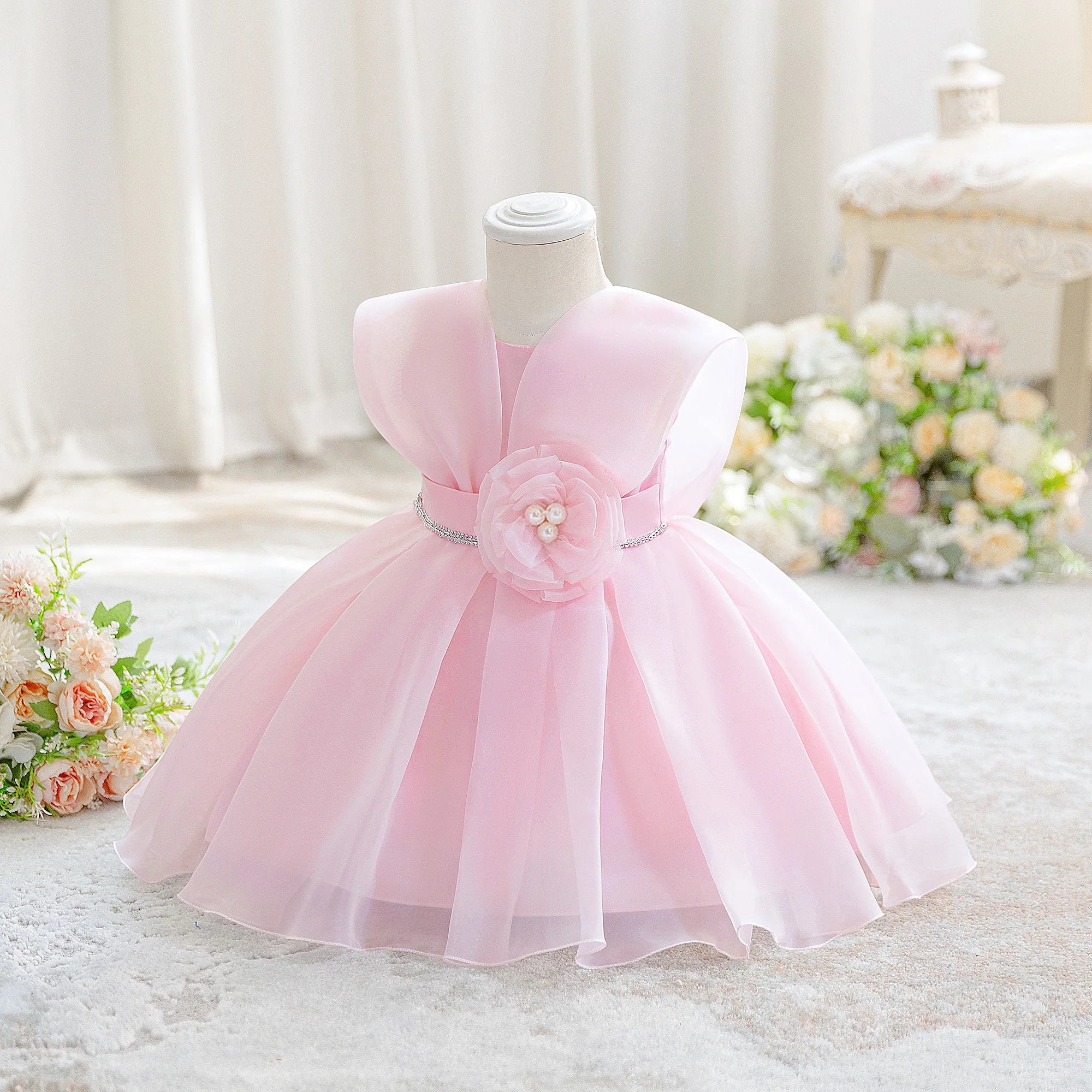 Baby Girl Flower Dress – Baptism, Birthday & Wedding Princess Gown (6M–3Y)