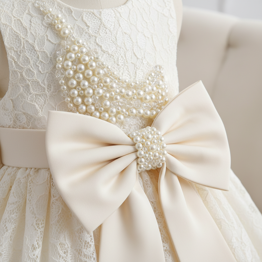 Toddler Girl Party Dress – Sleeveless Bowknot Pearl Cake Dress for Baby Girls 9M-5Y