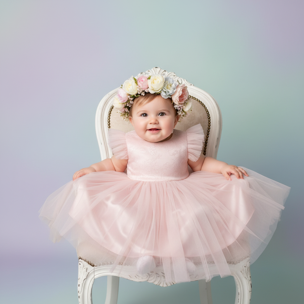 Baby Girl Flower Dress – Baptism, Birthday & Wedding Princess Gown (6M–3Y)