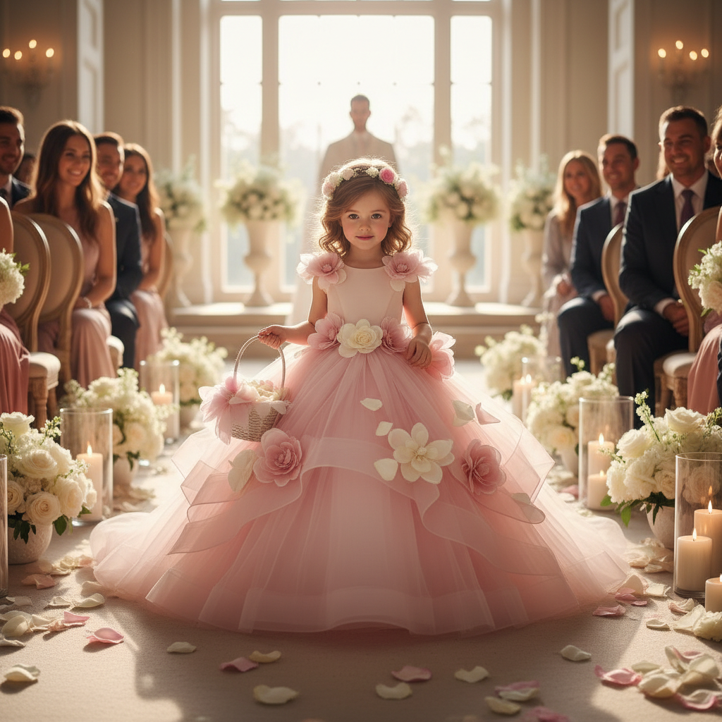 Custom Flower Girl Dress – Wedding, Birthday & Pageant Princess Ball Gown (12M–14)