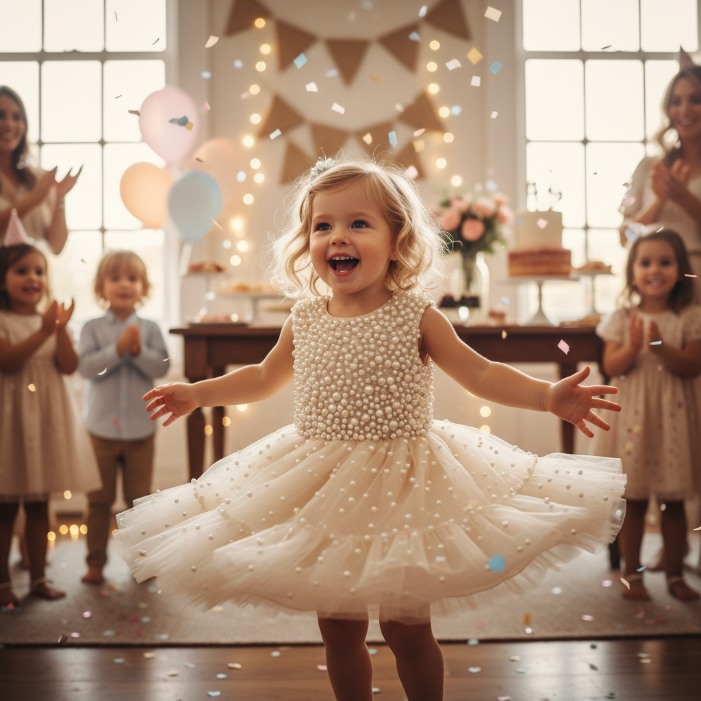 Toddler Girl Party Dress – Sleeveless Bowknot Pearl Cake Dress for Baby Girls 9M-5Y